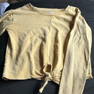 yellow long sleeve with tie at bottom